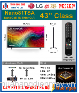 Smart Tivi NanoCell LG 4K 43 inch 43Nano81TSA Mới 2024