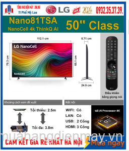 Smart Tivi NanoCell LG 4K 50 inch 50Nano81TSA Mới 2024