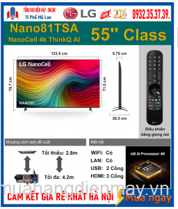 Smart Tivi NanoCell LG 4K 55 inch 55NANO81TSA Mới 2024