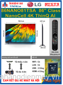 Smart Tivi NanoCell LG 4K 86 inch 86NANO81TSA Mới 2024