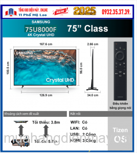 Smart Tivi Samsung Crystal UHD 4K 75 inch UA75U8000F NEW 2025
