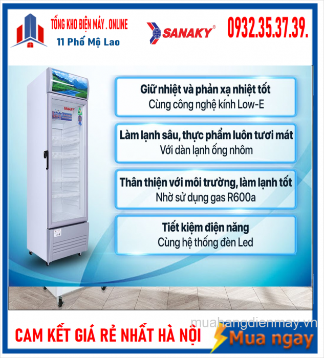 Tủ mát Sanaky VH-358KL công nghệ LOW - E ( 290 lít, 1 cánh kính, chống đọng sương mờ )