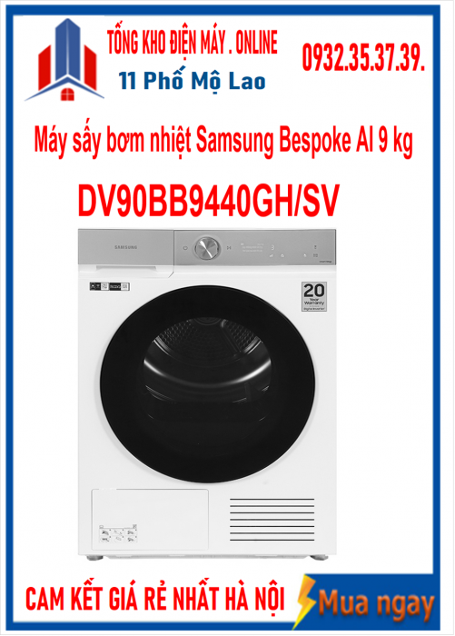 Máy sấy bơm nhiệt Samsung Bespoke AI 9 kg DV90BB9440GH/SV