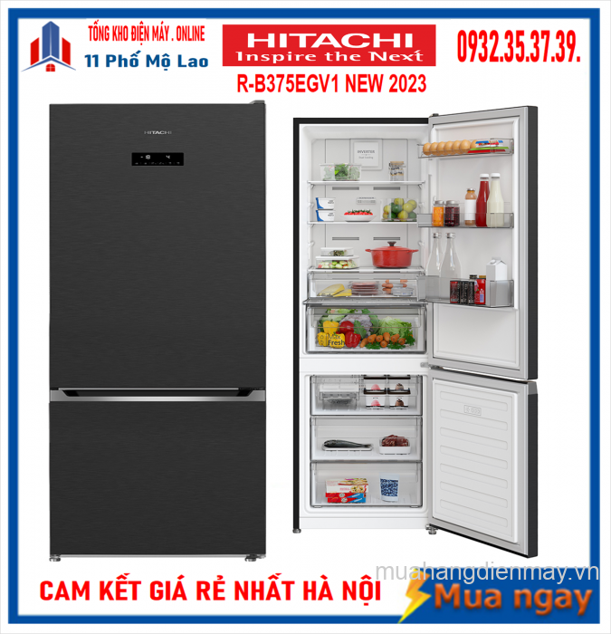 Tủ lạnh Hitachi Inverter 356 lít Ngăn đông dưới R-B375EGV1 Mới 2023