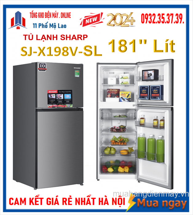 Tủ lạnh Sharp Inverter 181 lít SJ-X198V-SL Mới 2024