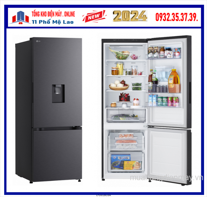 Tủ lạnh LG ngăn đá dưới màu đen 360L LBD33BLM có lấy nước ngoài Mới 2024
