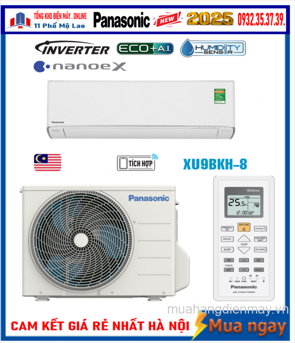 Điều hòa Panasonic 9000BTU 1 chiều inverter cao cấp XU9BKH-8 New 2025