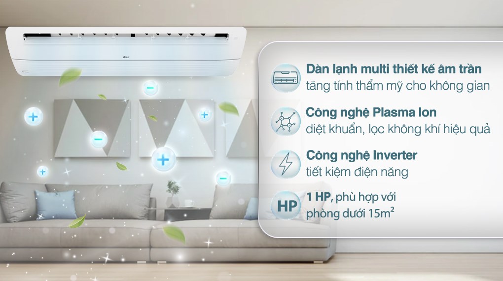 Dàn lạnh cassette 1 cửa  Multi LG Inverter  9000BTU HAI CHIỀU  AMNW09GTUA0 + PT-UAHW0