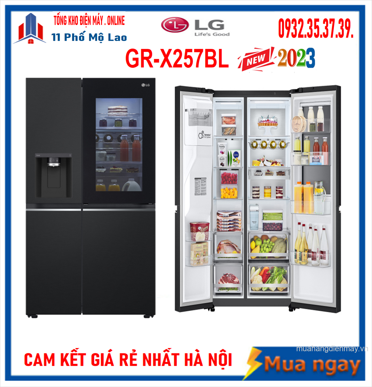 Tủ lạnh LG Inverter 635 Lít Side By Side InstaView Door-in-Door GR-X257BL Mới 2023