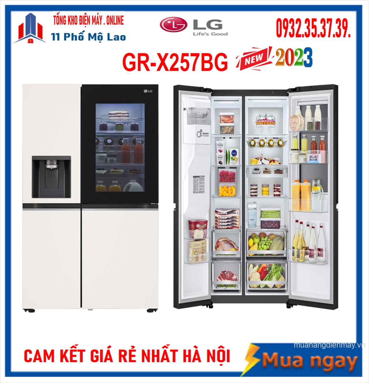 Tủ lạnh LG Inverter 635 Lít Side By Side InstaView Door-in-Door GR-X257BG Mới 2023