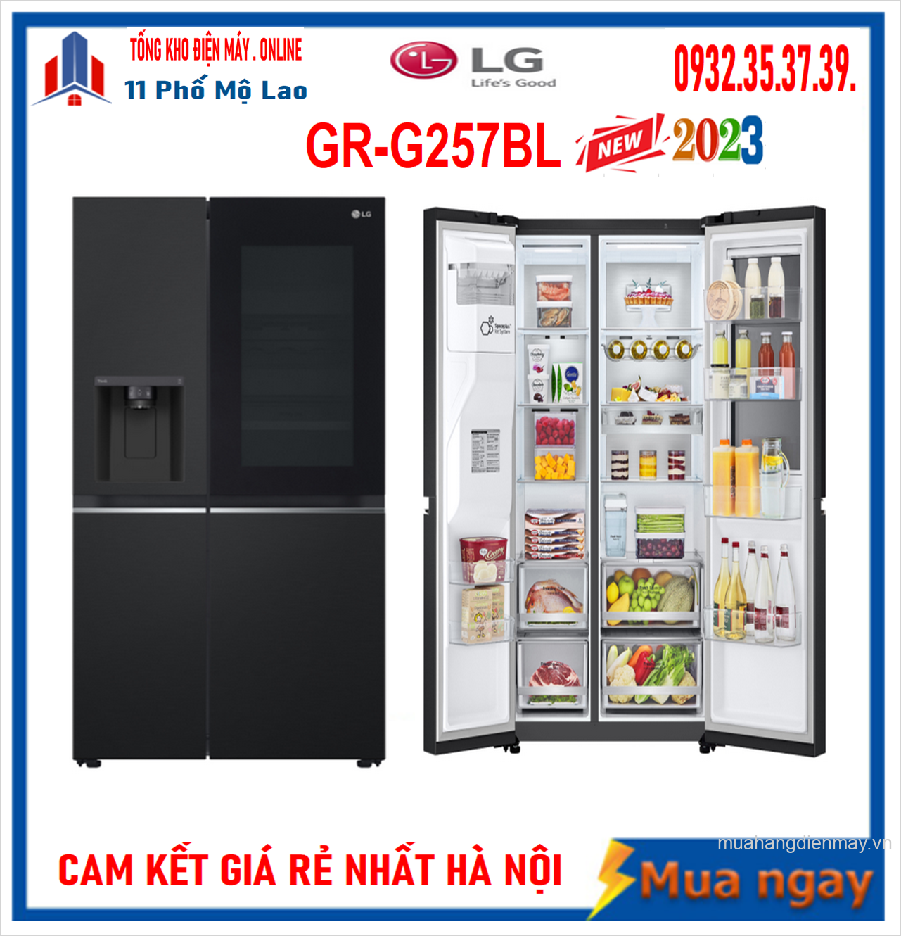 Tủ lạnh LG Inverter 635 lít Side By Side InstaView GR-G257BL Mới 2023