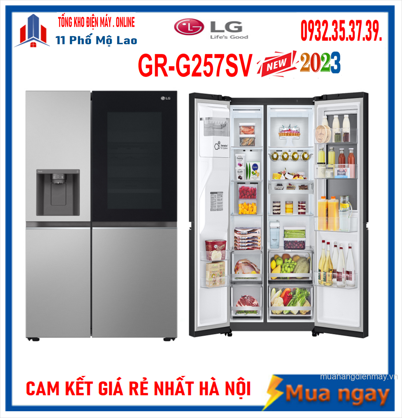 Tủ lạnh LG Inverter 635 lít Side By Side InstaView GR-G257SV Mới 2023