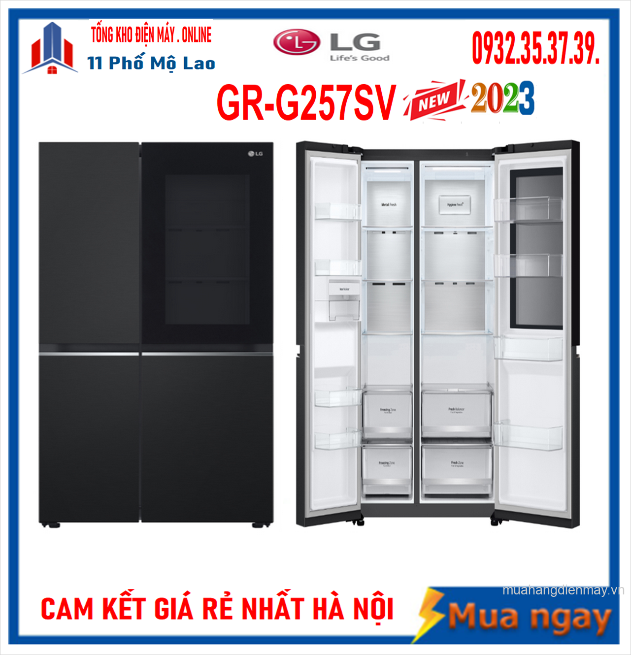 Tủ lạnh LG Inverter 655 lít Side By Side InstaView GR-V257BL Mới 2023