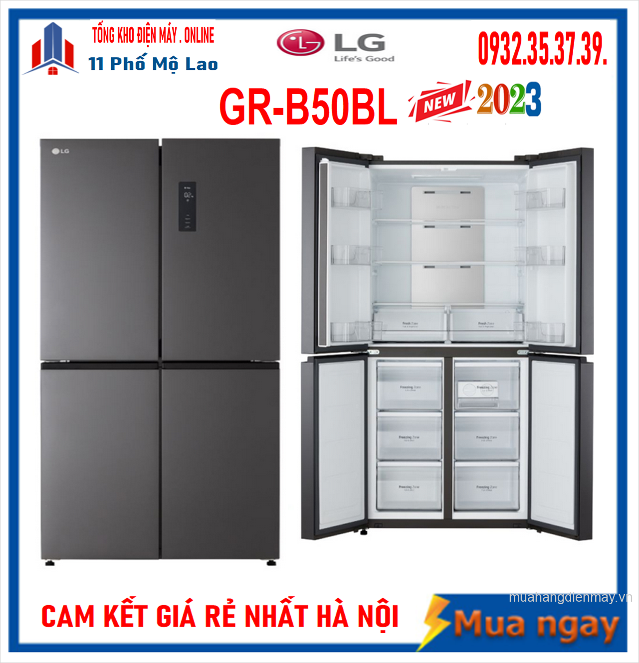 Tủ lạnh LG Inverter 470 lít Multi Door GR-B50BL  Mới 2023