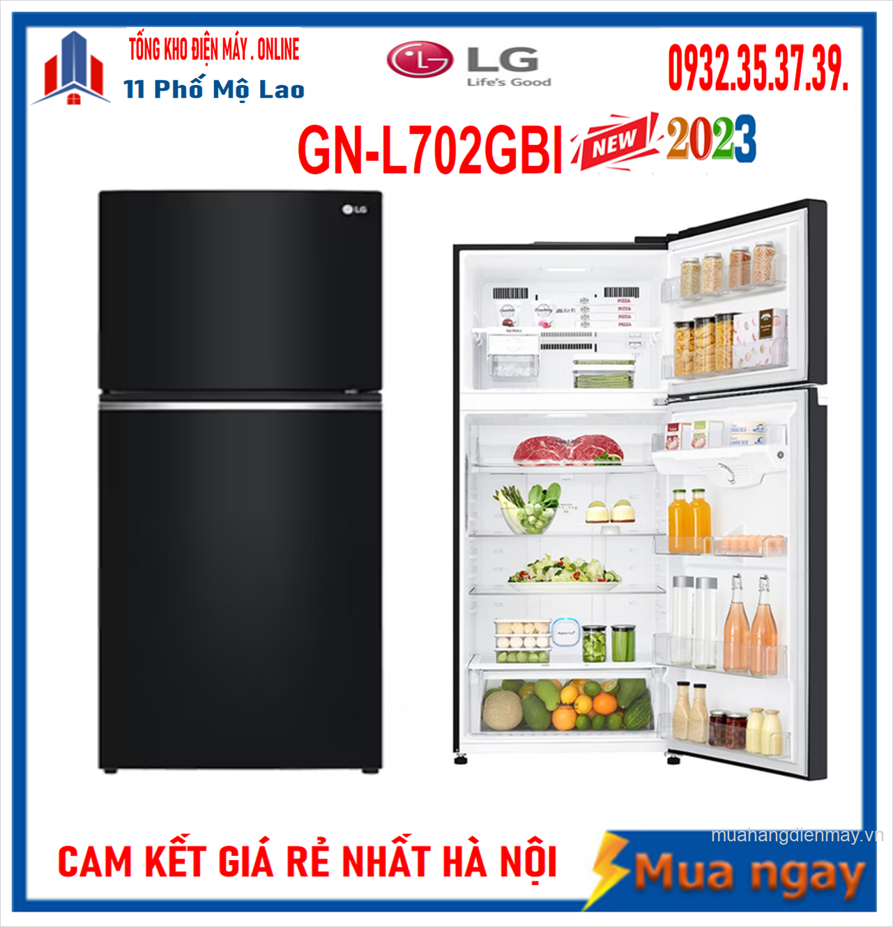 Tủ lạnh LG GN-L702GBI Inverter 506 lít mới 2023