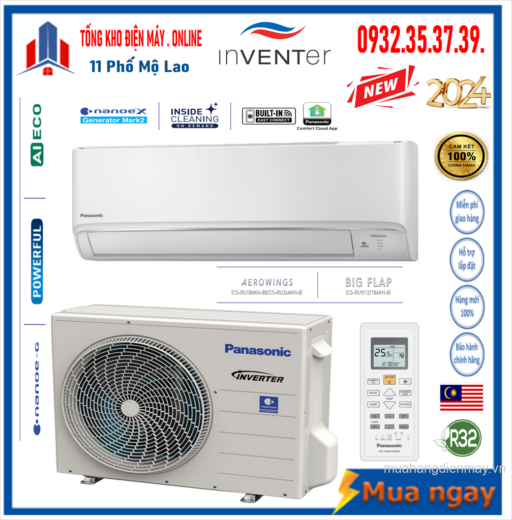 Điều hòa Panasonic 9000BTU 1 chiều inverter RU9AKH-8 MỚI 2024