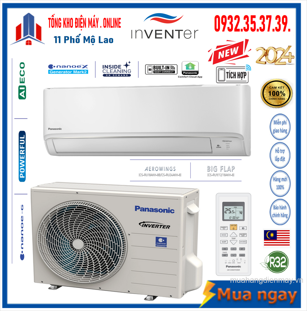 Điều hòa Panasonic 1 chiều 24.000BTU inverter RU24AKH-8 MỚI 2024