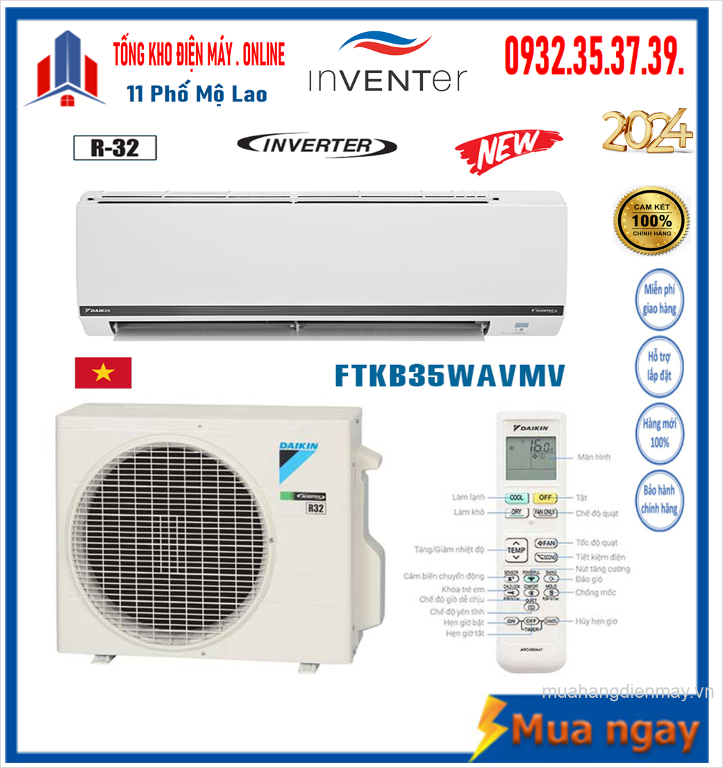 Điều hòa Daikin 12000 BTU inverter 1 chiều FTKB35YVMV