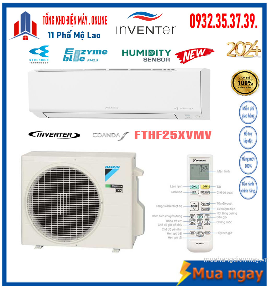 Điều hòa Daikin 2 chiều 9000BTU inverter gas R32 FTHF25XVMV Mới 2024