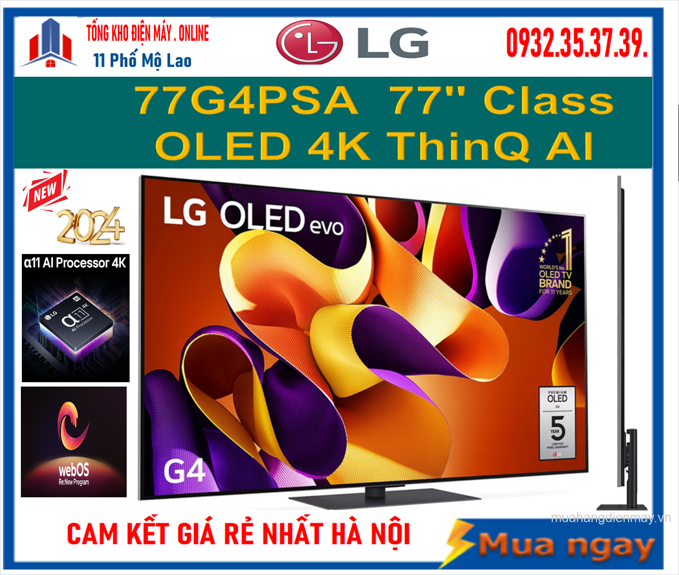 Smart Tivi LG OLED evo 77G4PSA 4K 77 inch ThinQ AI Mới 2024
