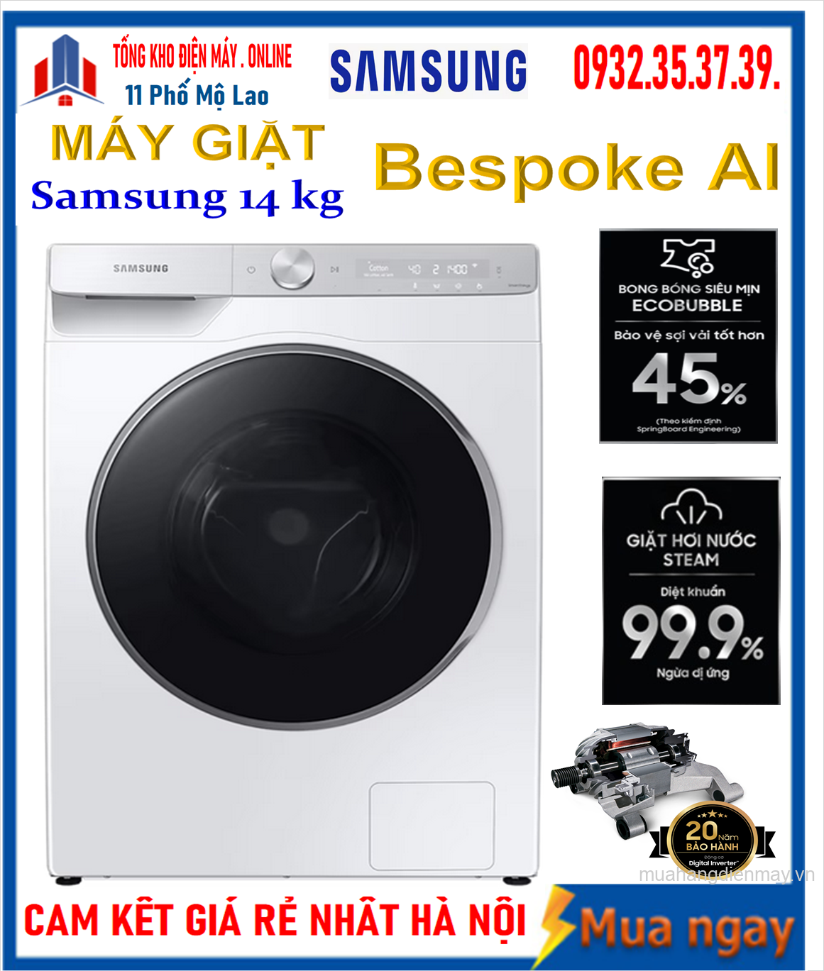 Máy giặt Samsung Bespoke AI Inverter 14 kg WW14BB944DGHSV