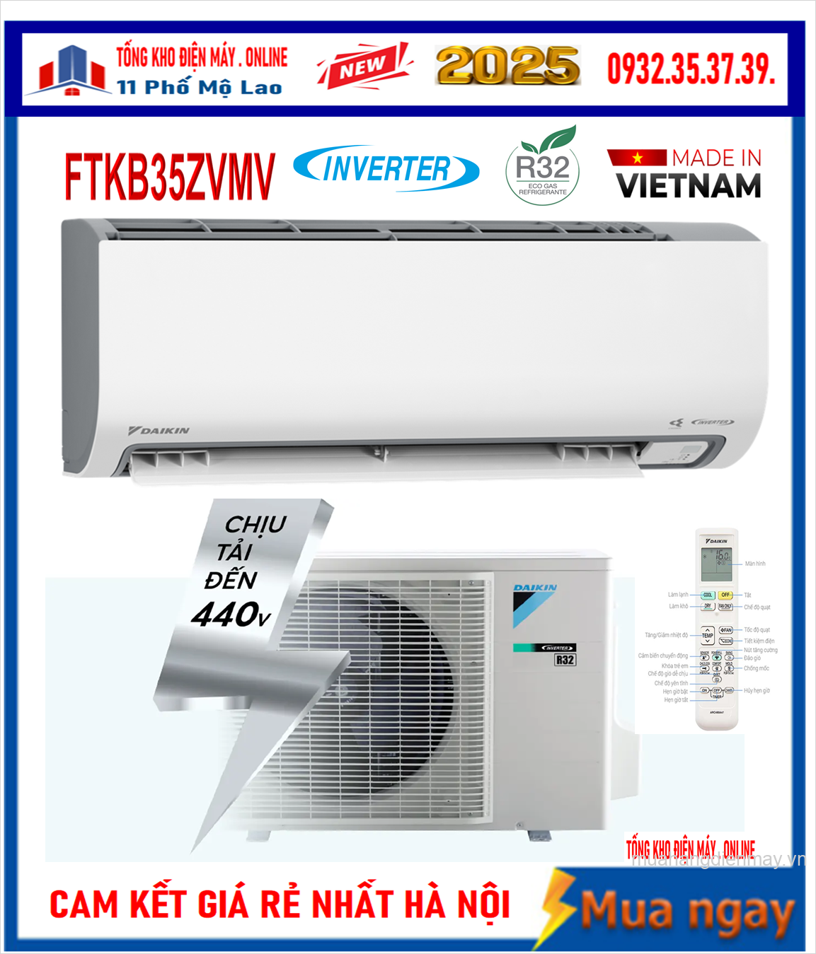 Điều hòa Daikin 12000 1 chiều inverter FTKB35ZVMV Mới 2025