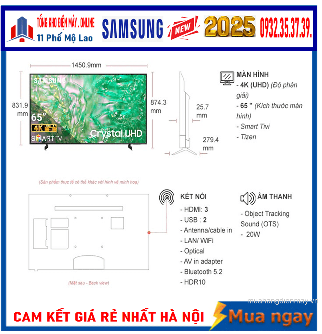 Smart Tivi Samsung Crystal UHD 4K 65 inch UA65U8500F New [2025]