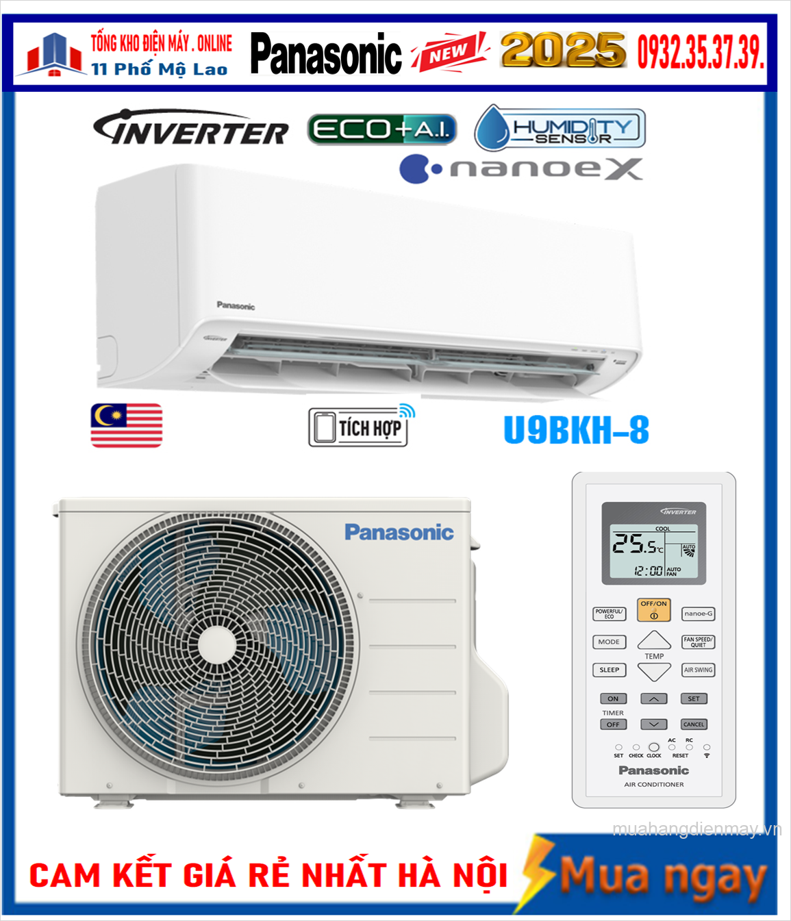 Điều hòa Panasonic 9000BTU 1 chiều inverter U9BKH-8 New 2025