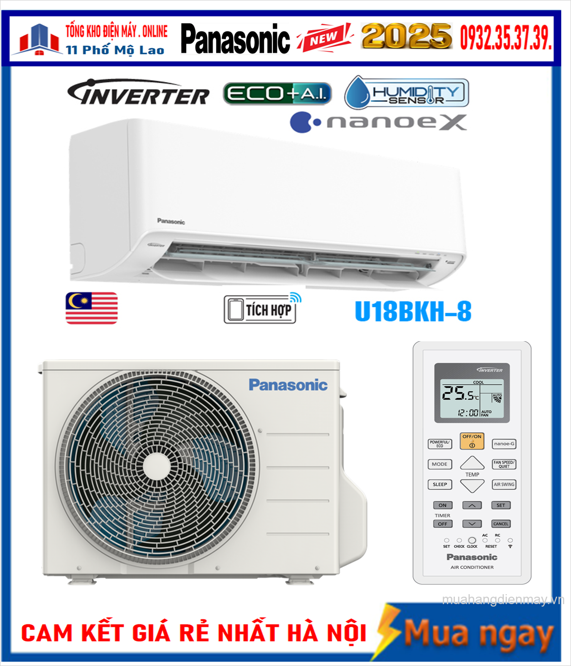Điều hòa Panasonic 18000BTU 1 chiều inverter U18BKH-8 New 2025