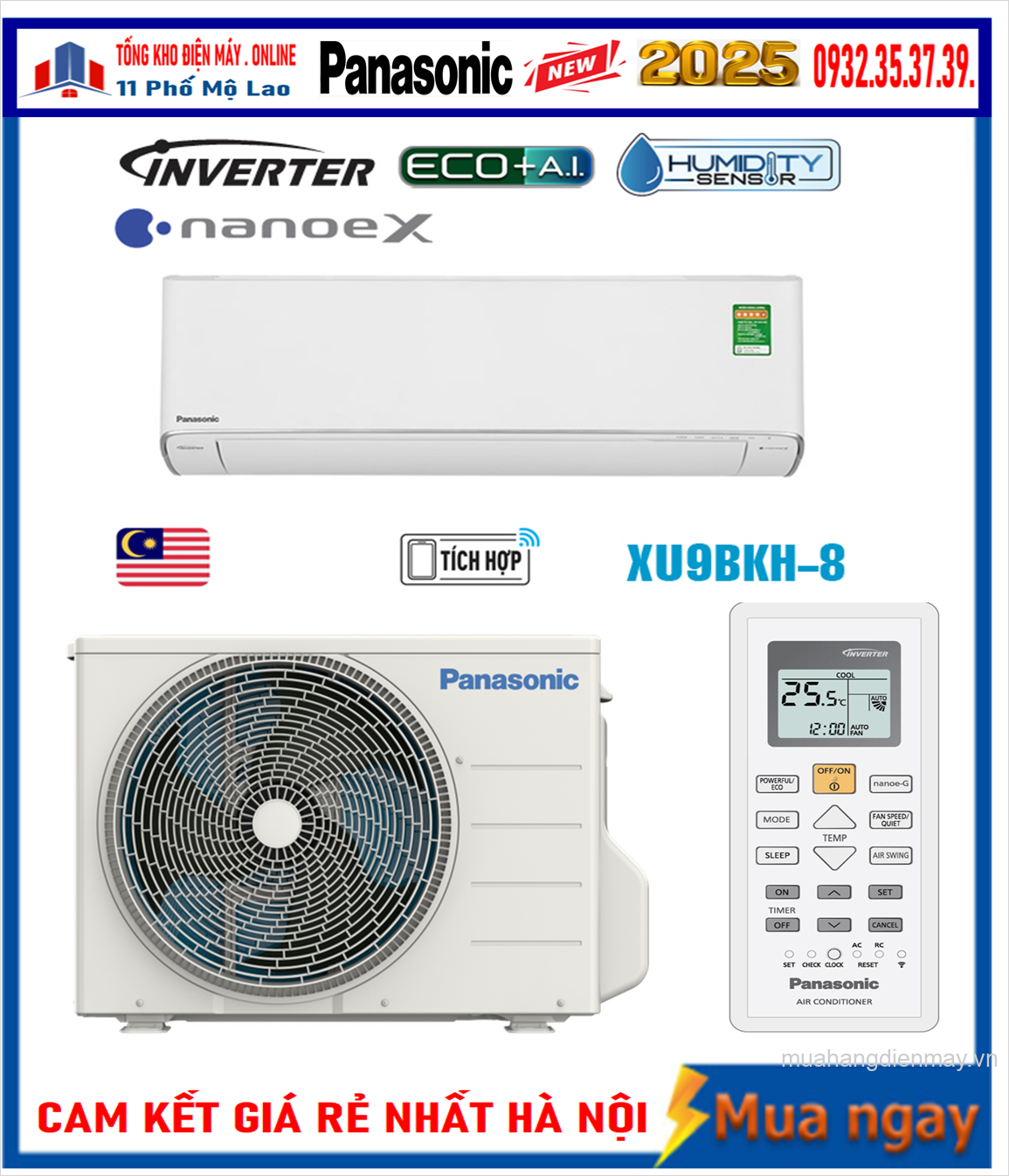 Điều hòa Panasonic 9000BTU 1 chiều inverter cao cấp XU9BKH-8 New 2025